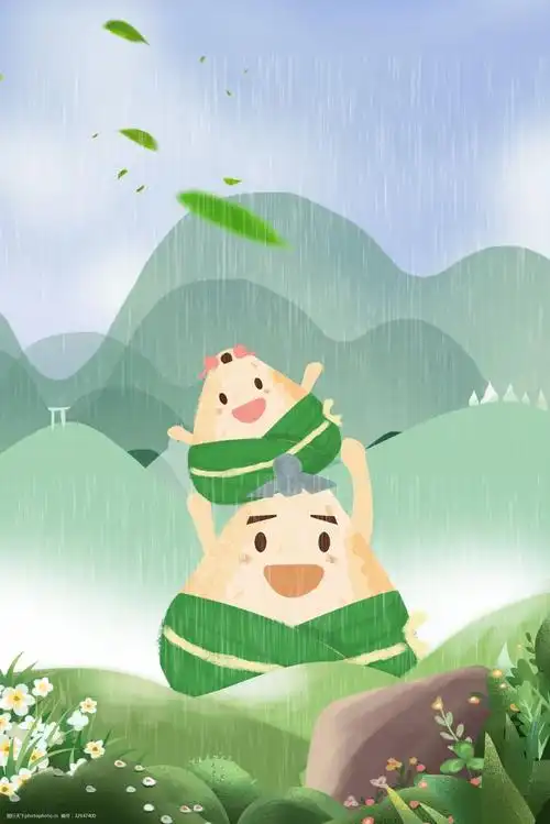 端午可爱绿色主题背景 扁平 简约 文艺 清新 端午节 卡通 主题 背景