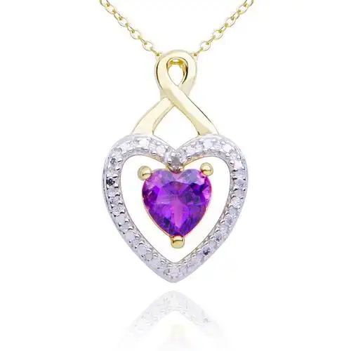 18k 镀金纯银紫*心形吊坠项链,45.7cm