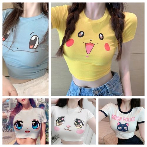 皮卡丘3d卡通衣服性感显胸大女生紧身立体萌表情网红主播t恤潮ins