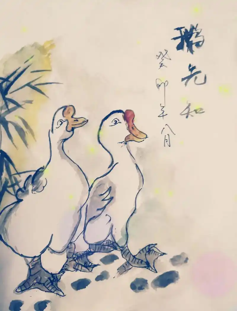 墨画练笔:《鹅先知》《悠哉游哉》《年年有余》国画鹅 - 抖音