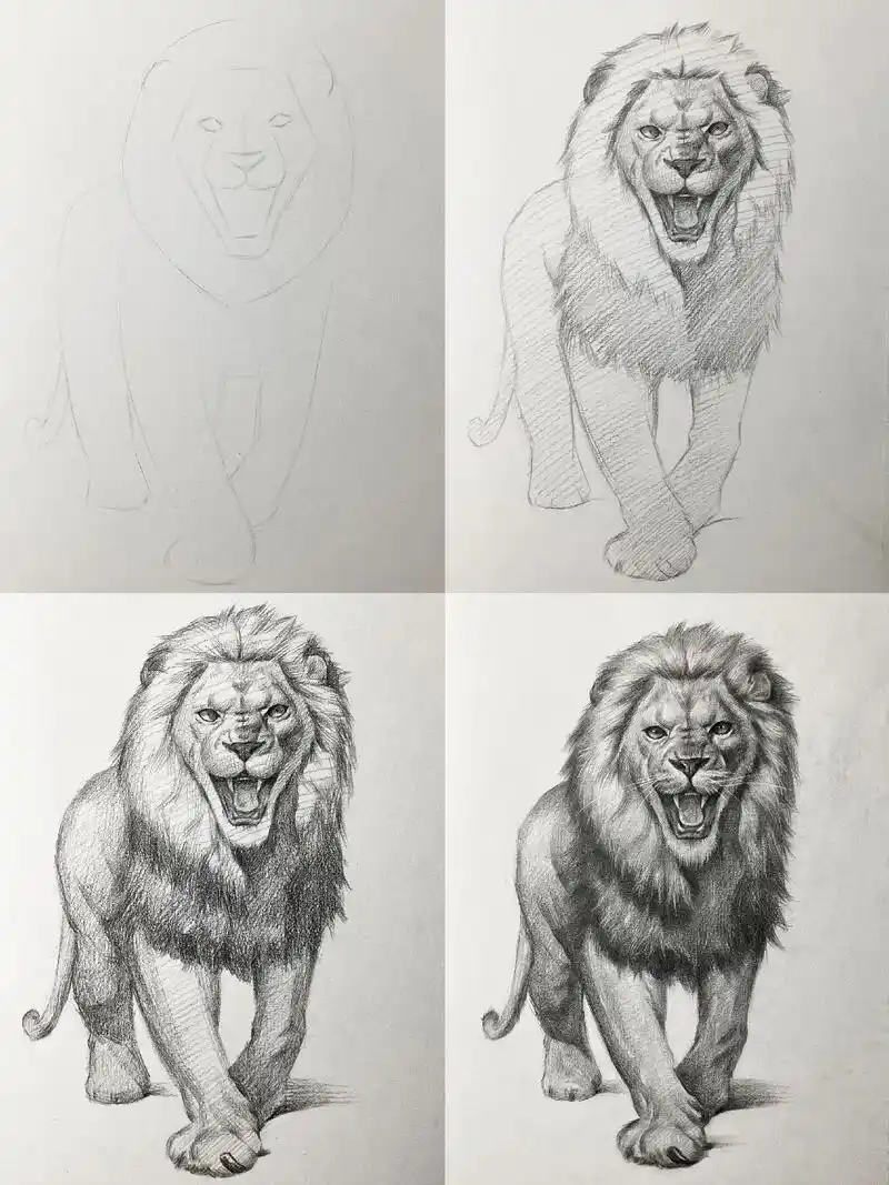 画个素描狮子03#素描 #一学就会系列 #零基础教学 #跟着 - 抖音