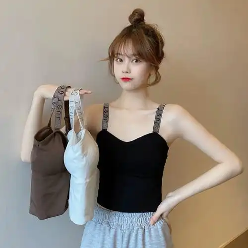 吊带背心女内搭设计感小众外穿带胸垫一体夏黑色抹胸打底美背上衣