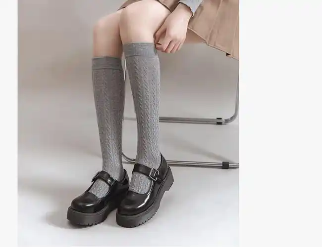 jk袜子女小腿袜麻花长筒袜可爱纯棉显瘦春秋薄款洛丽塔白色均码