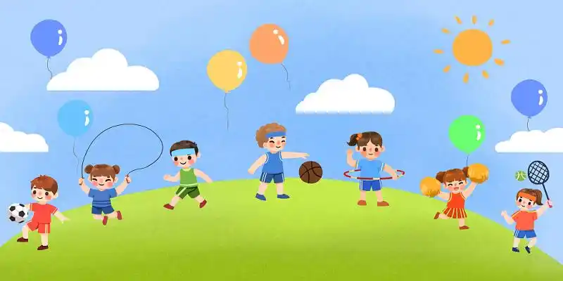 六一儿童节卡通手绘小学生运动会儿童运动背景素材