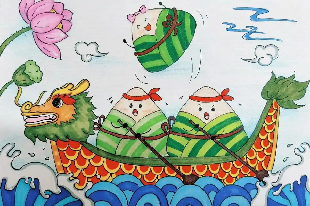 儿童画 端午节赛龙舟02 儿童画示范走一个,一会儿带着孩子们一起画!