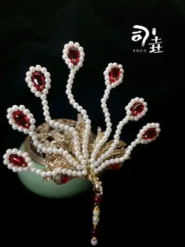 原创斜凤珍珠九尾正凤发饰凤冠头面戏曲红楼梦发饰