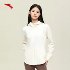 anta安踏针织连帽运动外套女款2024春季新款跑步健身帽衫白色女生上衣