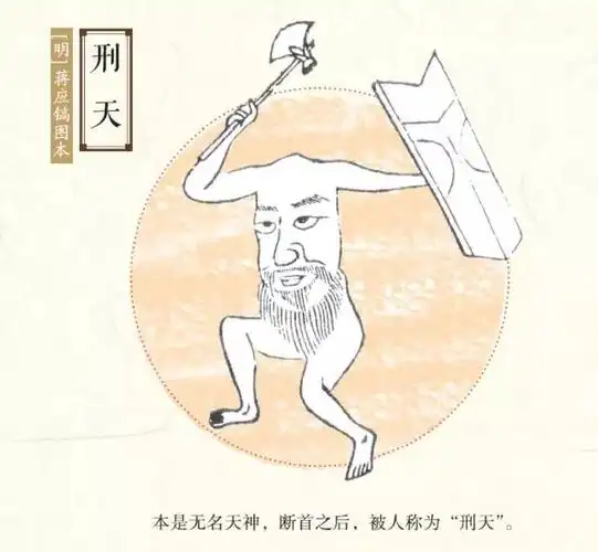 刑天神话见于《山海经·海外西经》,记载刑天与帝争夺神位,刑天失败了