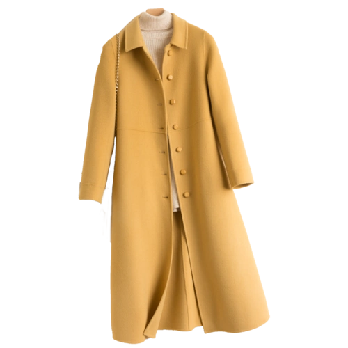 2019秋冬新款双面羊绒大衣女中长款过膝100%纯羊毛呢子娃娃领外套