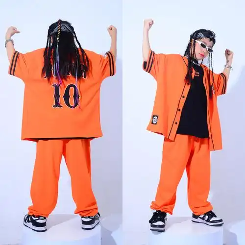 习舞儿童嘻哈橘色系列街舞演出服套装男童hiphop儿童演出服