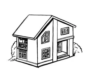 城市园林景观黑白素描的农舍透视白色背景. 墨水手绘矢量插图.