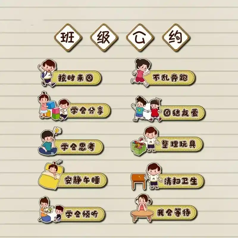 幼儿园可打印环创图系列:班级公约,进区规则,防疫温馨提示,防 - 抖音