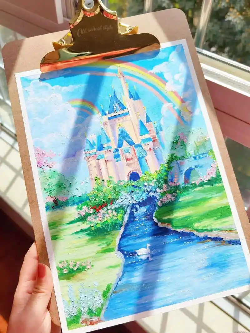 【油画棒绘画】迪士尼城堡.你们的假期都在干嘛呢? 我当然是画 - 抖音