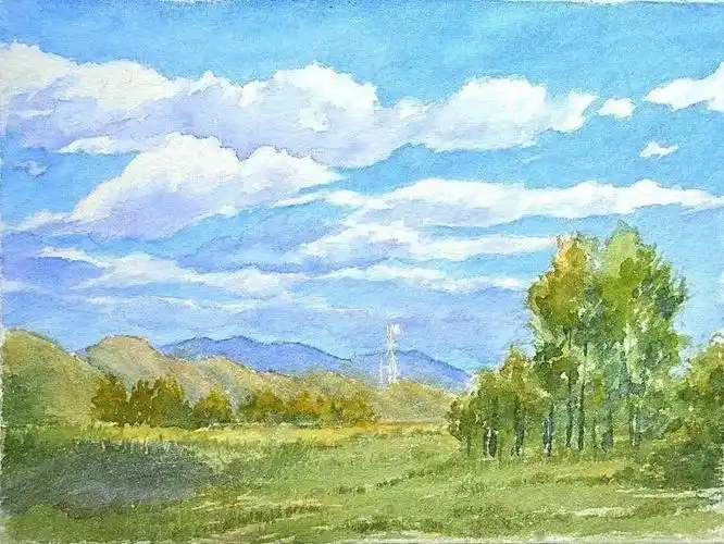 教程水彩唯美的蓝天白云还附有素材哦