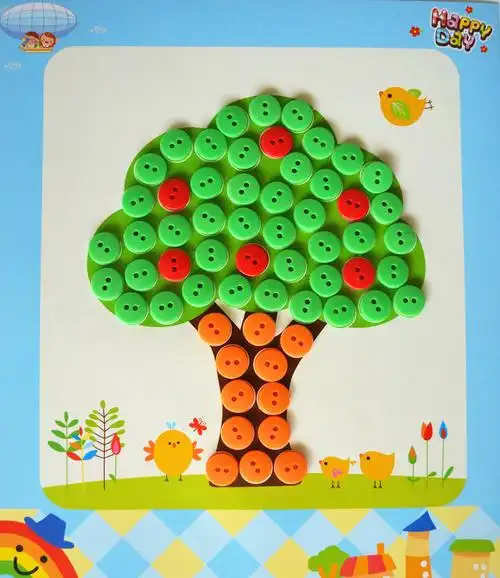 儿童贴画手工制作纽扣画diy材料包创意粘贴纸幼儿园宝宝益智玩具