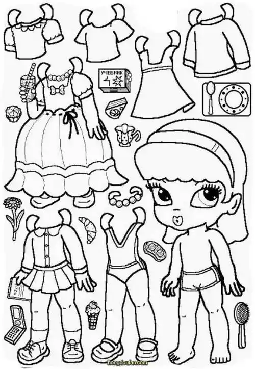 喝饮料的小女生公主贴纸换装a4打印图片下载-红豆饭小学生简笔画大全