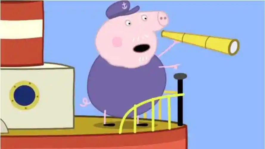 小猪佩奇猪爷爷带上望远镜乘船出海旅游 简笔画