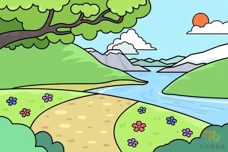 林间小溪简笔画图片