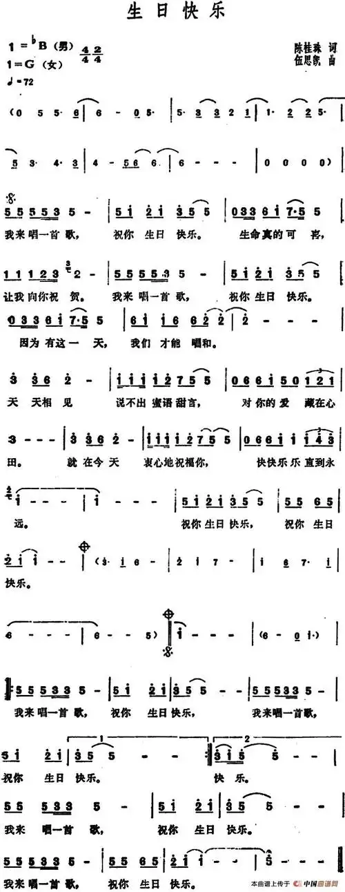 生日快乐简谱歌谱 下载