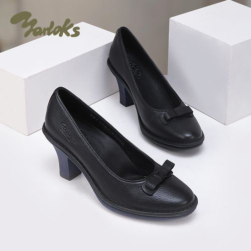 yarloks/雅乐士经典粗高气质高跟鞋单鞋黑色牛皮通勤女鞋 2222001