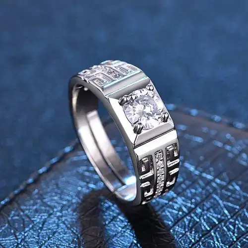 男钻戒仿真锆石开口婚戒镀白金霸气指环欧美男士戒指批发饰品首饰