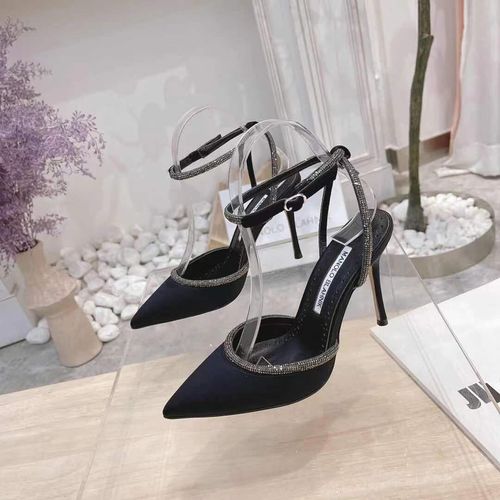 代购manolo blahnik/mb女鞋 时尚休闲真丝镶钻细跟尖头平底凉鞋女