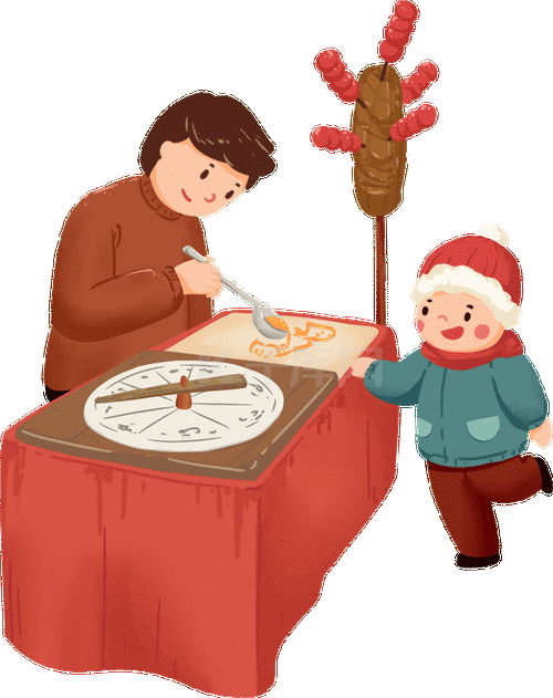 新年春节逛庙会看糖画动图gif