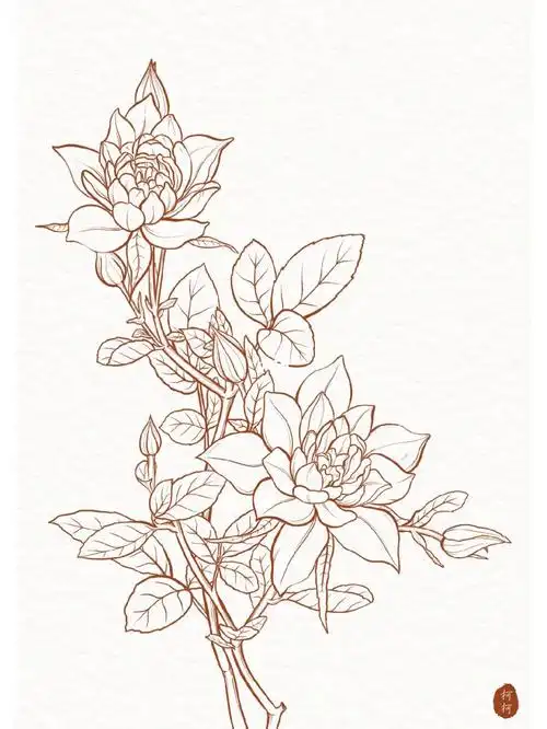 线稿手绘月季