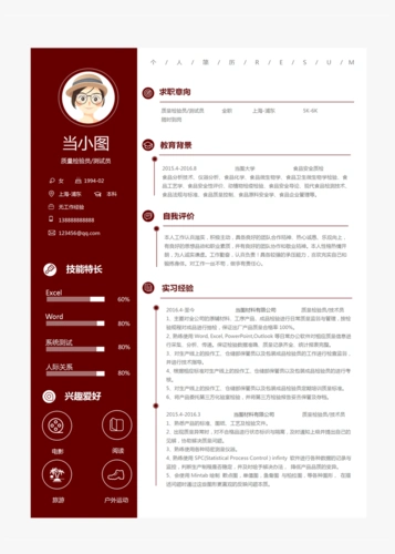 质量检验员测试员个人简历模板