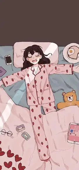 已求| 卡通壁纸,穿粉色睡衣的女孩躺在床上