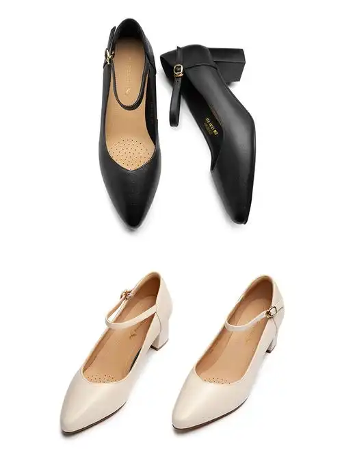 红蜻蜓女鞋单鞋女2022春季新款简约通勤时尚浅口方跟低帮一字带金属扣