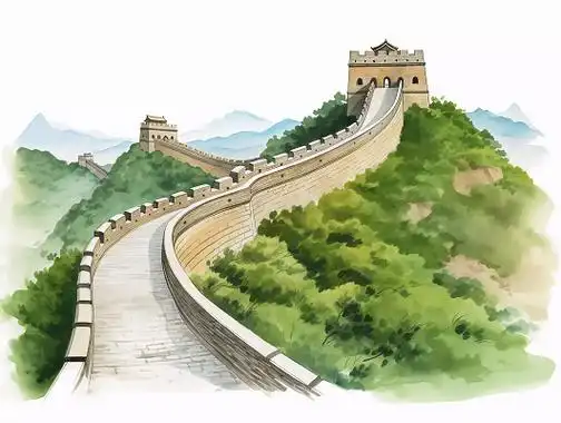 北京长城手绘万里长城烽火古建筑风貌水彩插画旅游景点中国文化