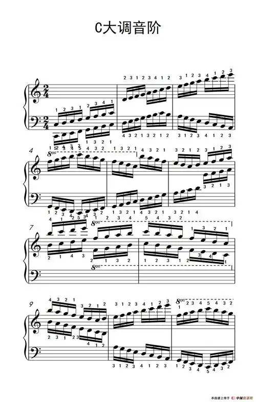 c大调音阶 - 钢琴谱 - 歌谱简谱大全