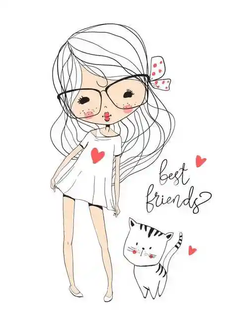 可爱的女孩矢量手绘插画