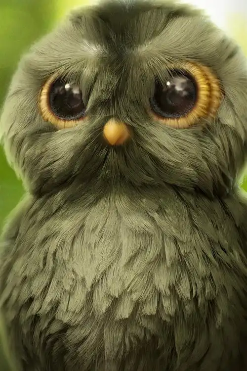 逗人喜爱的小猫头鹰,绿色背景