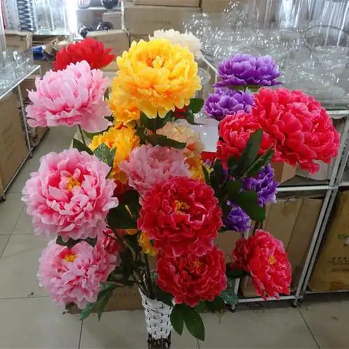富贵牡丹花仿真花 仿真5头8头富贵大牡丹花假花干花婚庆装饰花绢花