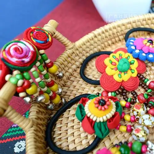 广西少数民族特色手工布艺绣花头饰发绳皮筋发扎发壮绣