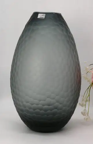 新款烟灰色手工磨刻开口玻璃花瓶工艺饰品摆件家居b软装台面装饰