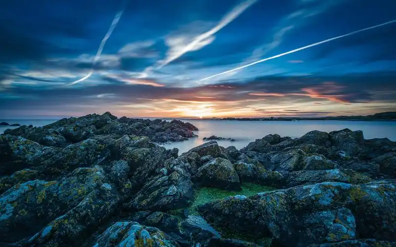 日落岩石石头海洋高清壁纸1600x900分辨率查看