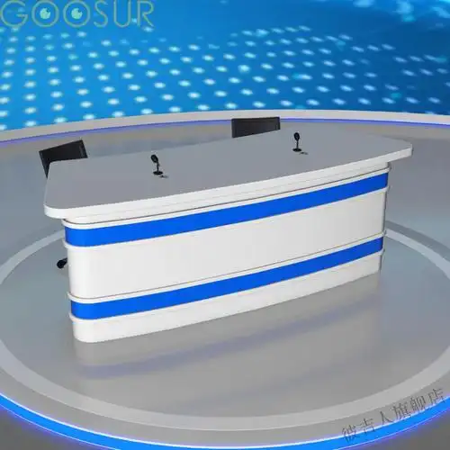 烤漆新闻媒体播音主持桌演播室接待台主播台口才班前台直播接待台 咖