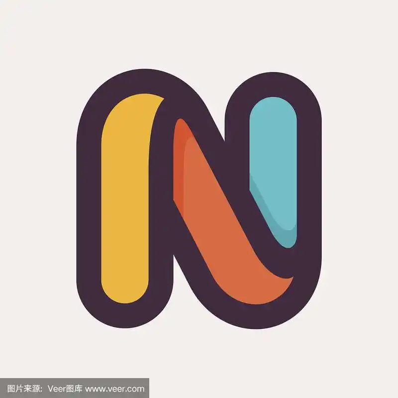n字母彩色图标.平面设计风格.