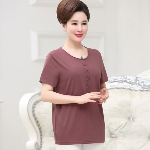 中老年宽松短袖女士t恤上衣大码2021夏装韩版纯棉胖妈妈半袖小衫