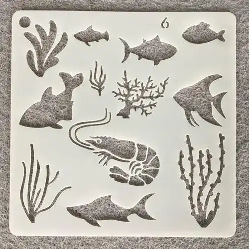 海洋生物镂空绘画模板diy儿童儿童画画板pet相册各类尺