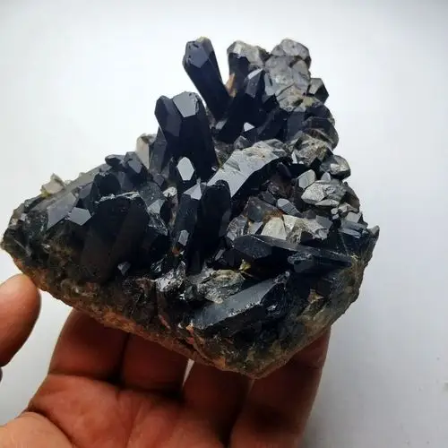 天然黑水晶簇原石标本 墨晶水晶簇摆件 镇宅辟邪 水晶簇摆件