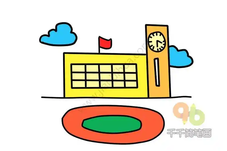 充满活力的学校简笔画美丽校园简笔画学校平面图简笔画