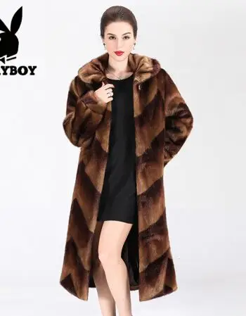 花花公子新款真水貂毛皮草外套女士貂皮大衣整貂长款皮草风衣外套