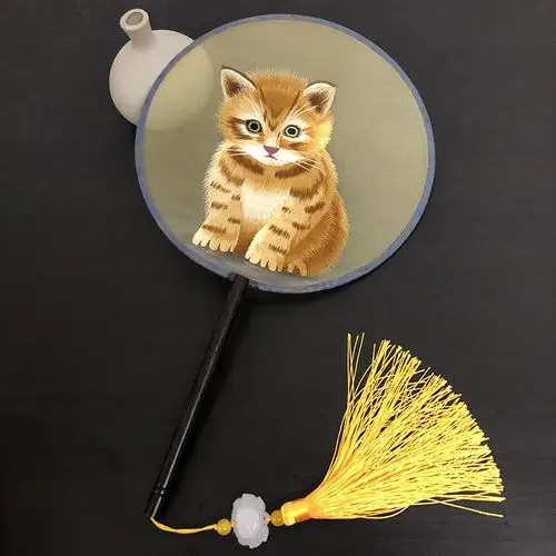 外事礼品 双面绣扇子 苏绣成品扇子手工刺绣紫光檀扇柄复杂猫咪双面绣