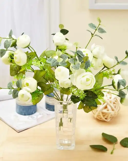 欧式唯美布艺仿真花束-茶花白色