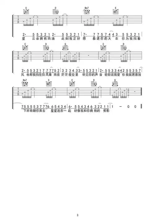 星空剪影吉他谱