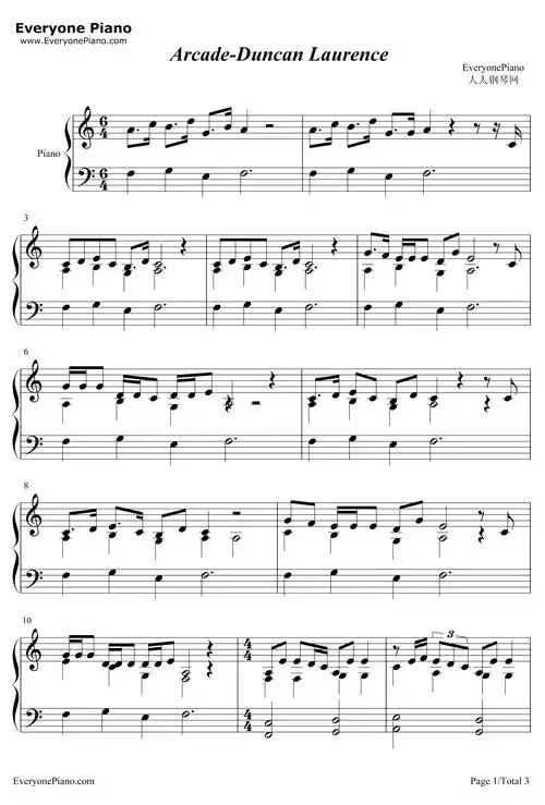 arcade钢琴谱-duncanlaurence-2019年欧洲歌唱大赛1